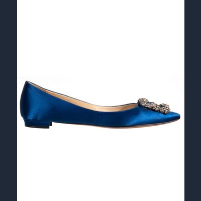 Blue Satin Jewel Buckled Kitten Heels