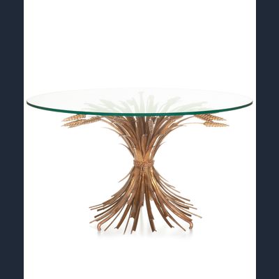 Small Sheaf of Wheat Gilt Round Glass and Brass Side Table