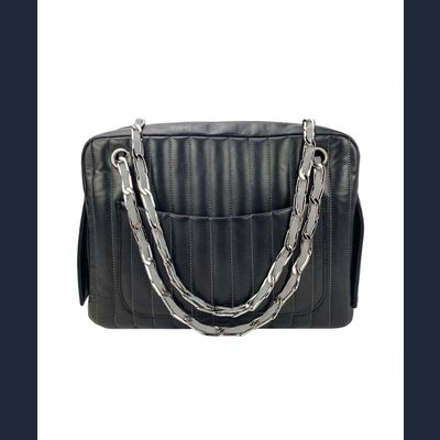 Chanel Mademoiselle Ligne Vertical Quilted Black Leather Camera Bag
