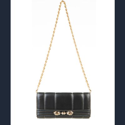 Roberto Cavalli Panther-embellished Black Leather Shoulder Bag