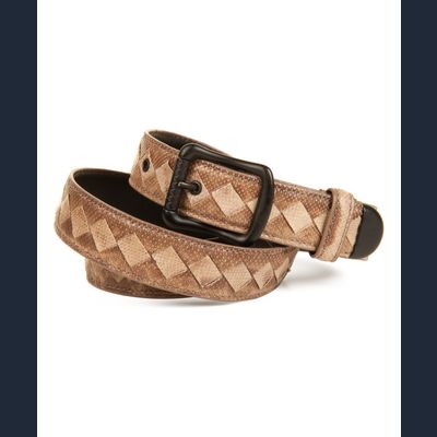 Bottega Veneta Brown Leather Intrecciato Weave Snake Belt