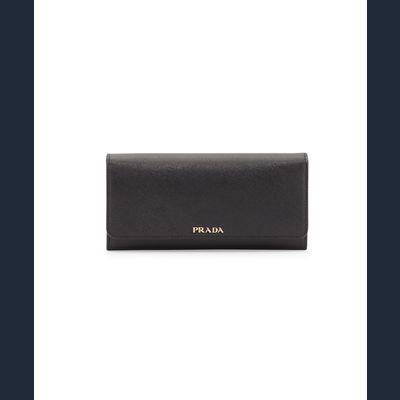 Prada Saffiano Bicolor Flap Wallet, Black/Red (Nero+Fuoco)