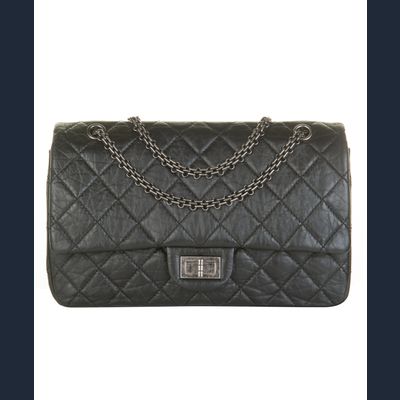 2.55 Reissue Classic Flap Aged Quilted 277 Black Distressed Calfskin Leather Shoulder Bag