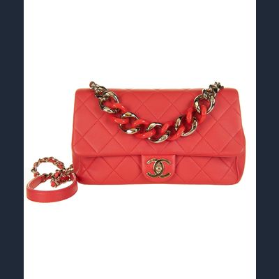 Chanel Red Flap Bag With Large Bi-Color Chain - Cruise Collection 2019