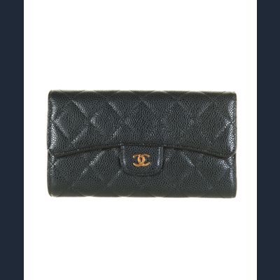 Chanel Classic Continental Long Flap Wallet Black Caviar with Gold Hardware