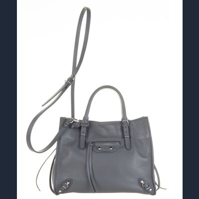 Balenciaga Grey Leather Mini 'Papier A4' Zip Around Bag