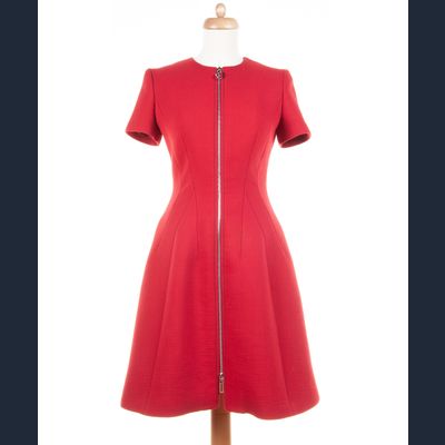 Christian Dior Scharlaken Rood Wollen Crêpe Jurk