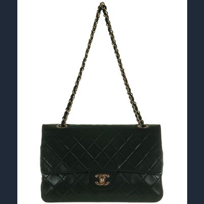 Chanel Black Lambskin Double Flap Bag with Gold Hardware