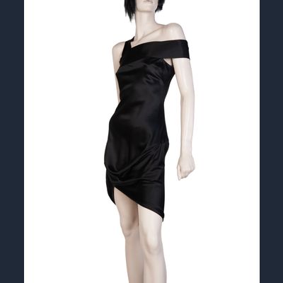 Alexander McQueen 2008 Zwart en Nude Zijden Asymmetrische Drapeer Jurk