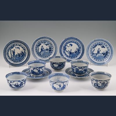 Een set van zes chinees porseleinen kop en schoteltjes