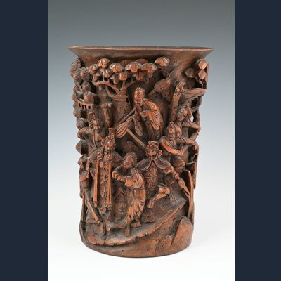 Een Chinese bamboe penselenpot