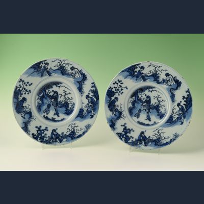 Ein paar Delfter Steingut-Chinoiserie-Teller