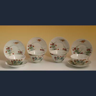 A set of six Japanese porcelain cup and saucers
