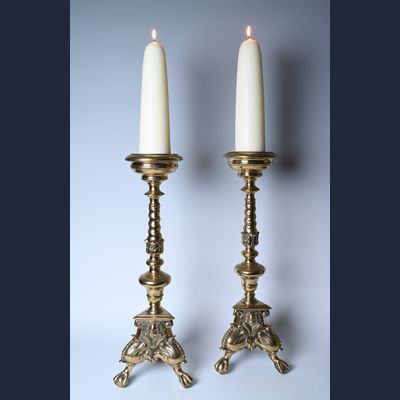 A large pair of bronzse candlestick