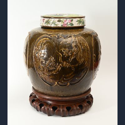 A large Chinese brown-glazed vase