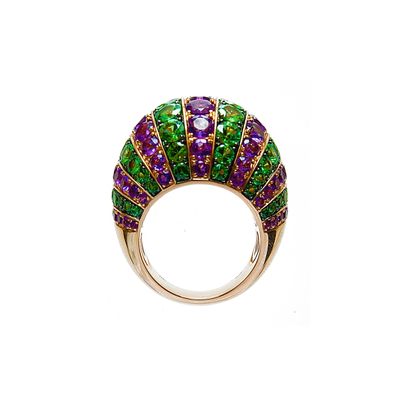 Artur Scholl 18 Carat Rose Gold Amethist & Tsavorite Dress Ring