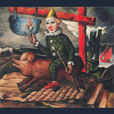 Clown op varken en zee