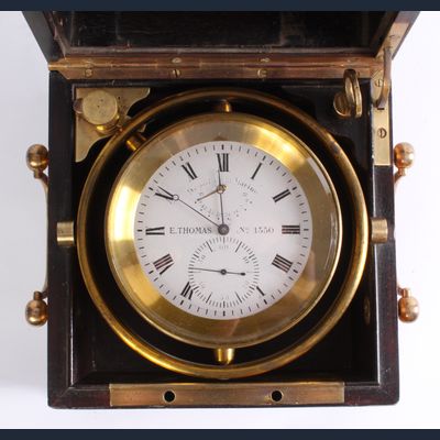 Een fraaie Franse mahoniehouten 2-daagse chronometer, door E. Thomas, omstreeks 1870