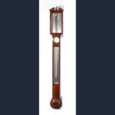 An English mahogany and ebony stick barometer, by Gilbert Gilkerson, circa 1820