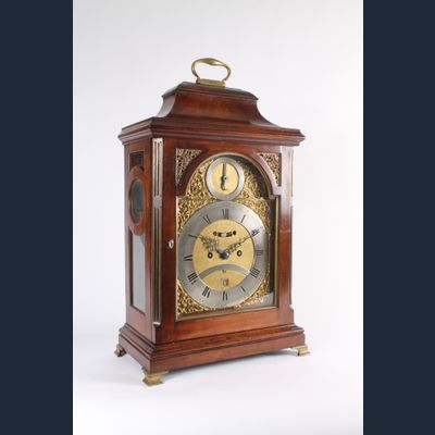 A rare German mahogany table clock of 8-day duration by Peter Behrens Schleswig, circa 1770.