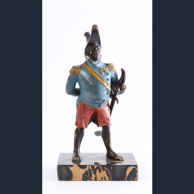 A cold painted bronze model of general Toussaint-Louverture on portor base, circa 1880