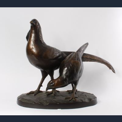 Een koppel fazanten, gepatineerd brons door Julius Schmidt Felling (1895-1930)