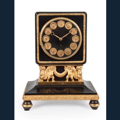 An Art-Deco black marble gilt bronze mantel clock Lenzkirch, ca 1925