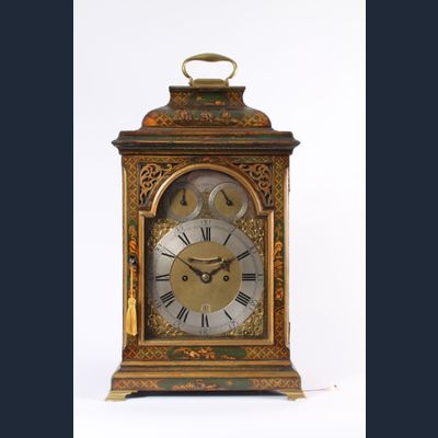 An English lacquered chinoiserie bracket clock, circa 1750