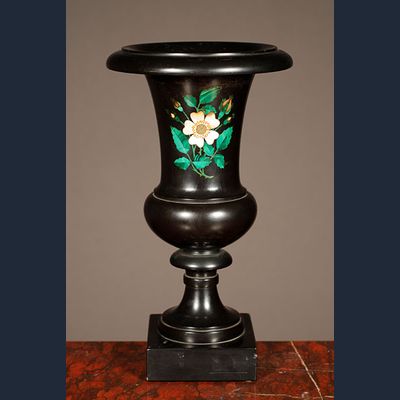 A decorative Italian black marble urn with malachite inlay, circa 1880