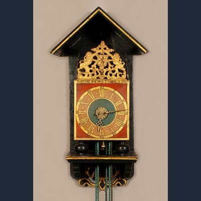 Een goede veelkleurige Gelderse stoelklok, door Goslink Ruempol, 1746