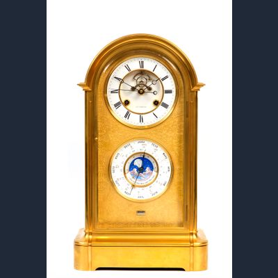 Een Franse Napoleon III verguld-bronzen mantel regulateur, derde kwart 19de eeuw.