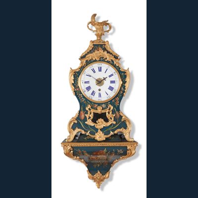 A French Louis XV ormolu-mounted 'vernis Martin' bracket clock on wall bracket, circa 1760