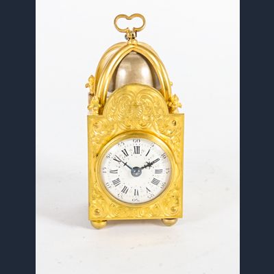 Lovely Fire Gilded Miniature Traveling Clock Signed  "Planchon a Paris"