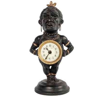Decorative Polychrome French White Metal Time Piece Clock Figure, circa 1880