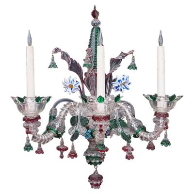 A single decorative three arm Murano wall lamp Featuring three Lights, circa1900