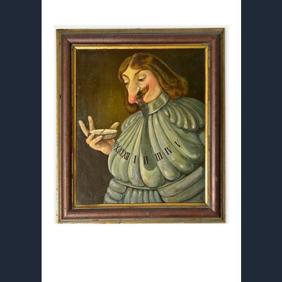 A humoristic painting of a nobleman or scientist symbolising a sun dial