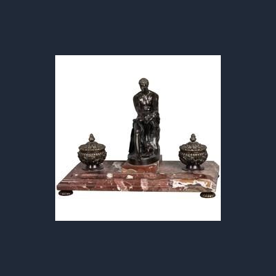 A very imposing 19th century inkwell on a beautiful marble base, circa 1860