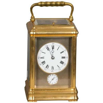 A fine French gilt brass, quarter repeating, corge case carriage clock, circa 1880