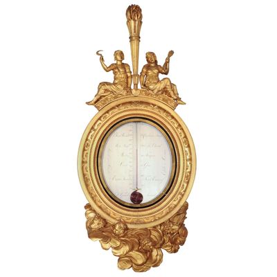 An imposing Dutch carved gilt wood thermometer by Grimaldi, circa 1800