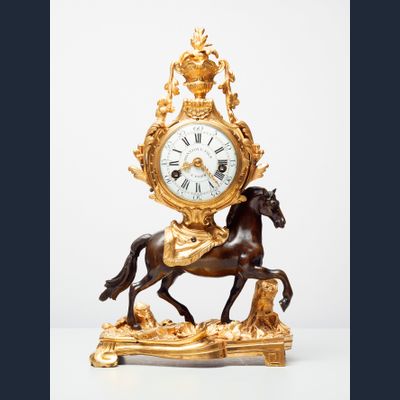 A superb French ‘Transition’ mantel clock, circa 1760, signed Montjoye Fils a Paris.