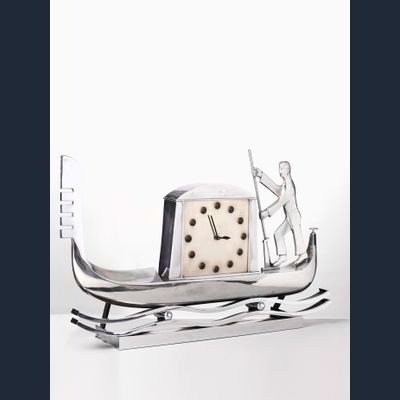 An amazing Italian Art Deco monumental nickel plated clock, circa 1930