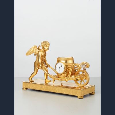 A Viennese bronze guilded miniature Empire mantel clock, circa 1810