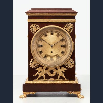 A charming Viennese mahogany and gilt mantel clock by J Straub, circa 1830