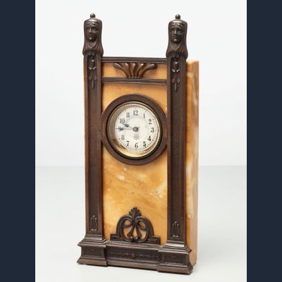 A German ‘Art Deco’ bronze and marble mantel clock by Junghans, circa 1920