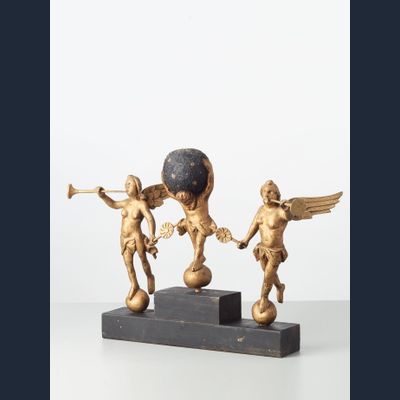 A set of Dutch wooden gilded long case clock figures, circa 1780