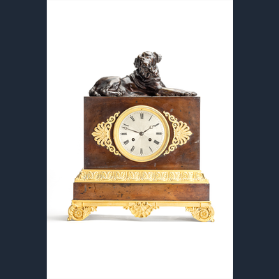 Very Nice unusual French Empire Charles X Pendule with a Bull Mastiff