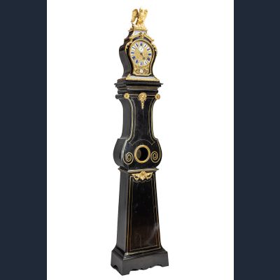 A magnificent Late Louis XIV Régence floor standing striking weight driven French wall regulator circa 1720 signed N DELAUNAY A PARIS