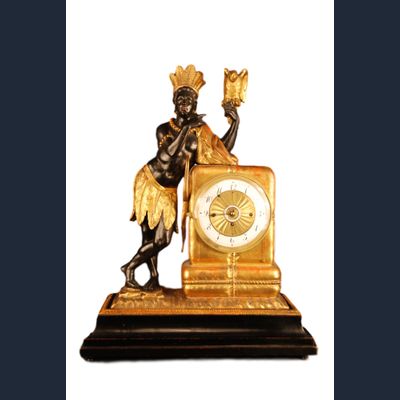 Abs-06 Wooden viennese 'au bon sauvage' clock with moving eyes automaton and music box.