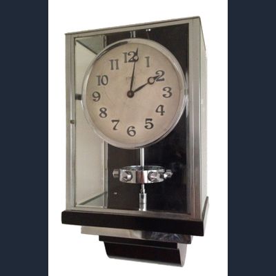 W36 Large Size Nickel Plated Art Deco J. L. Reutter Wall Hanging Three-Glass Atmos Clock.