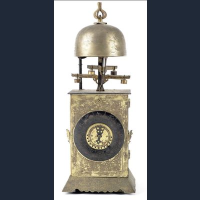 J07 A rare 18th century Japanese wall clock or 'Nicho Tenpu Yagura-dokei' with alarm and automatic change over of the twin foliot escapements